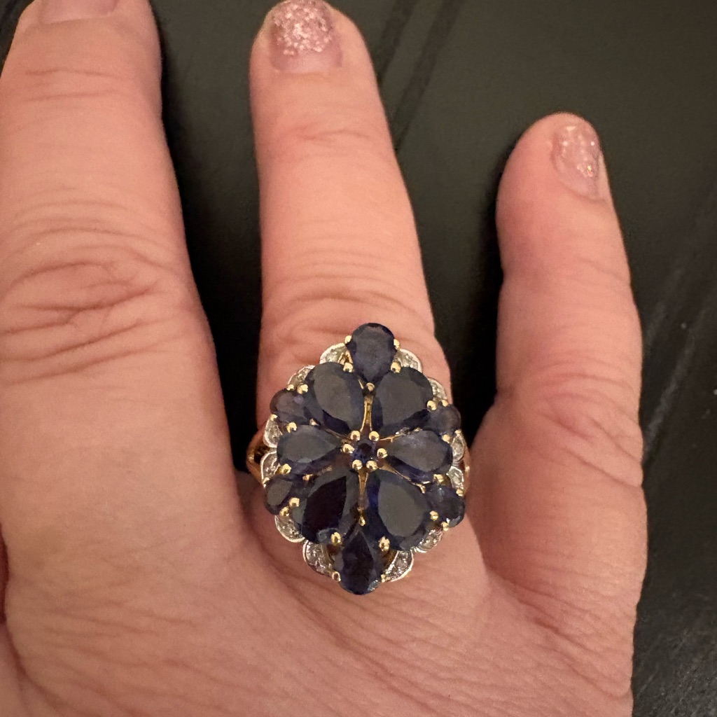 10k Yellow Gold Vintage Tourmaline And Diamond Cocktail Ring